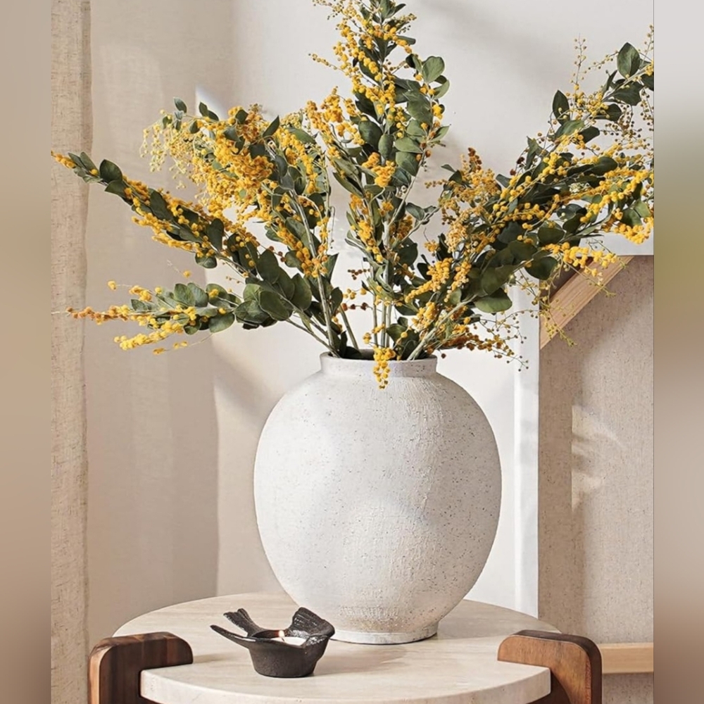 Large White Ceramic Vase - 9.8 Inch Rustic Farmhouse Vase  Home Decor